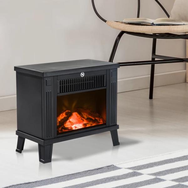 Lareira Elétrica com Efeito de Chama Realista Potência Ajustável 600W/1200W para Ambientes entre 13 - 18㎡ 34x17x31cm Preto