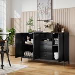 Aparador com 3 Portas e 3 Gavetas Prateleiras Ajustáveis para Cozinha, Entrada Sala de Jantar Quarto 143,5x40x90 cm Preto