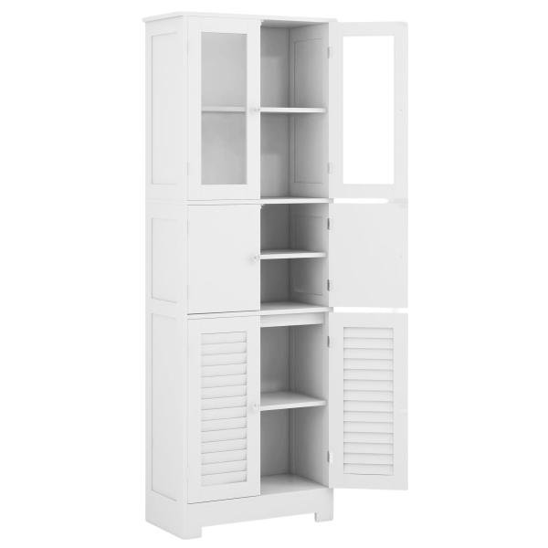 Armário Casa de Banho Coluna Casa de Banho com 6 Portas Prateleiras Ajustáveis Anti - tombo 60x30x170,5 cm Branco