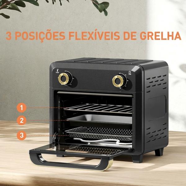 Forno com Air Fryer 10 L com 2 Botões, Convecção 360°, até 230 °C, Temporizador 60 Min, Tabuleiro e Cesto