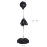 Saco de Boxe de Pé Punching Ball com Altura Ajustável em 4 Níveis 126 - 144 cm Base Preenchível e Luvas de Boxe para Adultos e Adolescentes Preto