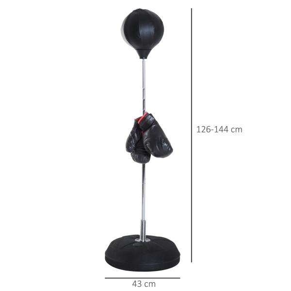Saco de Boxe de Pé Punching Ball com Altura Ajustável em 4 Níveis 126 - 144 cm Base Preenchível e Luvas de Boxe para Adultos e Adolescentes Preto