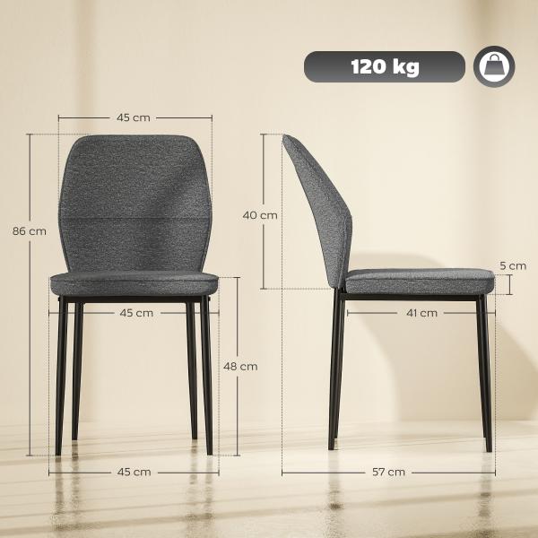 Conjunto de 2 Cadeiras de Jantar Modernas Cadeiras de Cozinha com Assento Acolchoado e Estofado Encosto Curvo 45x57x86 cm Cinzento