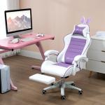 Cadeira Gaming Giratória de Couro PU com Altura Ajustável Inclinável 135° Apoio para a Cabeça 65x63x136 - 142 cm Branco e Roxo