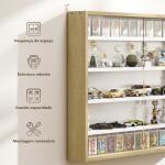 Vitrine de Parede de Madeira com Prateleiras Ajustáveis e 2 Portas Corredeiras de Vidro para Coleções Perfumes 80x9,5x60 cm Madeira e Branco