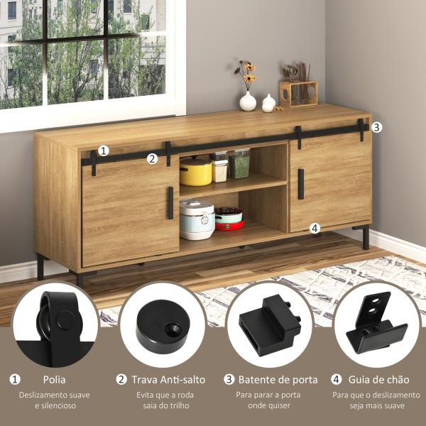 Ferragens para Portas de Correr 183 cm Kit para Porta de Correr Dupla em Madeira Largura 45 cm Aço Carbono Preto