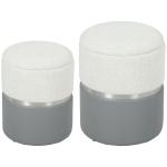 Conjunto de 2 Puffs de Arrumação Estofados em Chenille e PU Assento Acolchoado para Entrada Quarto Cinzento e Creme