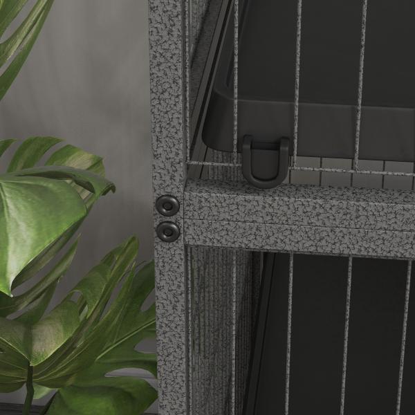 Gaiola para Roedores 80x52x128 cm Casa de 4 Alturas com Rampas Suspensa Rede Bandeja Removível Rodas Cinza Prateado