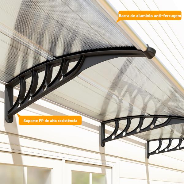 Marquise de Proteção 303x96 cm Marquise Exterior para Portas e Janelas com Suporte Liga de Alumínio Policarbonato Transparente