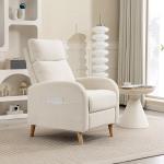 Poltrona Relax Reclinável Manual Estofada em Linho Sintético com Apoio para os Pés e Bolso Lateral 68x90x106 cm Creme
