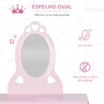 Toucador Infantil com Banco e Espelho Estilo Princesa Mesa de Maquilhagem Infantil com Gaveta 60x36x88cm Rosa