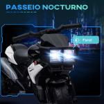 Motocicleta Elétrica Infantil com 3 Rodas para Crianças acima de 3 anos Bateria 6V com Luzes e Música 86x42x52 cm Branco