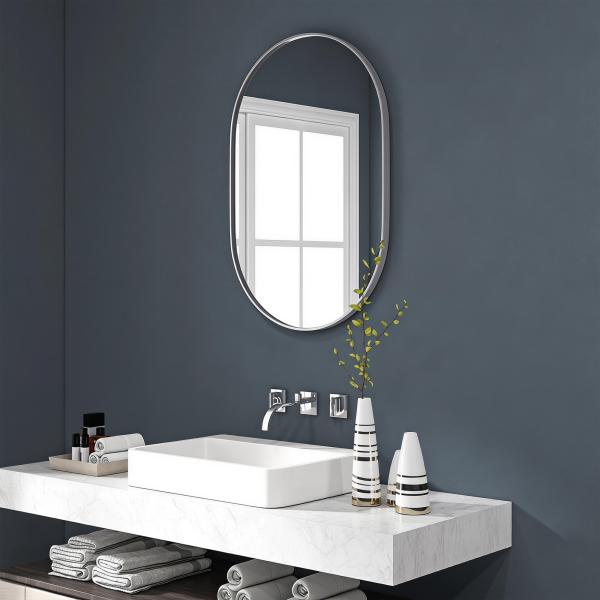 Espelho Casa de Banho 60x90 cm Espelho Decorativo de Parede com Estrutura de Alumínio Horizontal ou Vertical Prata