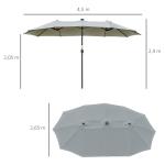 Chapéu de Sol Duplo de Jardim com 48 Luzes LED Solar 450x265x240cm com Manivela Proteção Solar para Terraço Cinza Claro