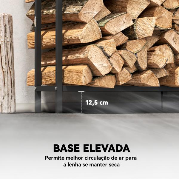 Suporte Metálico para Lenha 199x30x121 cm Suporte para Lenha de Exterior com Estrutura de Aço Pés Extra Preto