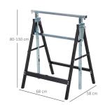 Conjunto de 2 Cavaletes Telescópicos Dobráveis com Altura Ajustável Cavaletes de Serra de Aço para Mesa de Trabalho Carga 200kg 68x58x80 - 130cm Preto