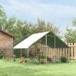 Galinheiro de Exterior Grande 3x4x2m Gaiola para 8 - 12 Galinhas de Aço Galvanizado com Teto de PE e Fechadura para Coelhos Prata