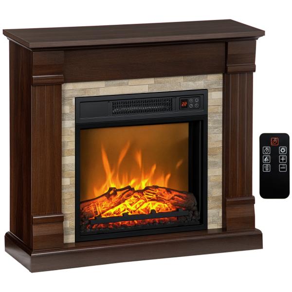 Lareira Elétrica 1800W com Efeito de Chama Realista e Proteção Contra Superaquecimento 80x21,6x67,8 cm Marrom