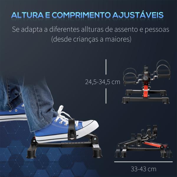 Mini Bicicleta Estática de Exercícios Mini Bicicleta Estática com Altura e Comprimento Ajustáveis Tela LCD Máquina de Pedalar de Mãos e Pernas 33 - 43x40x24,5 - 34,5 cm Preto