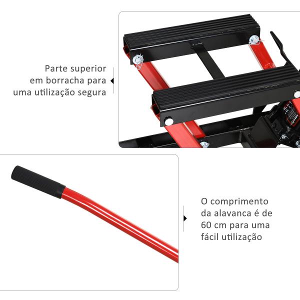 Elevador hidráulico de aço para motocicleta Suporte 680 kg 110x36x67 cm Preto e Vermelho