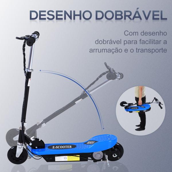 Trotinete Elétrica Dobrável para Crianças e Adolescentes acima de 7 Anos Velocidade de 10km/h Trotinete Elétrica com Guiador Ajustável e Freios Carga Máxima 50kg 78x37x89 - 95cm Azul