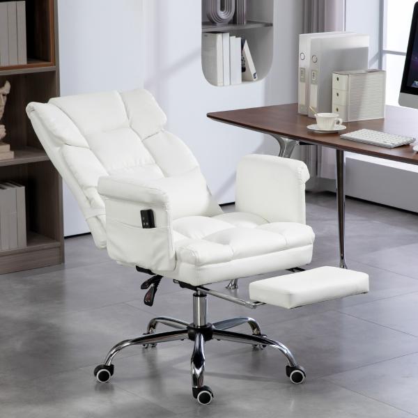 Cadeira de Escritório com Massagem em 6 Pontos Apoio para os Pés Retrátil Controlo Remoto e Suporte Lombar 69x65x115 cm Branco