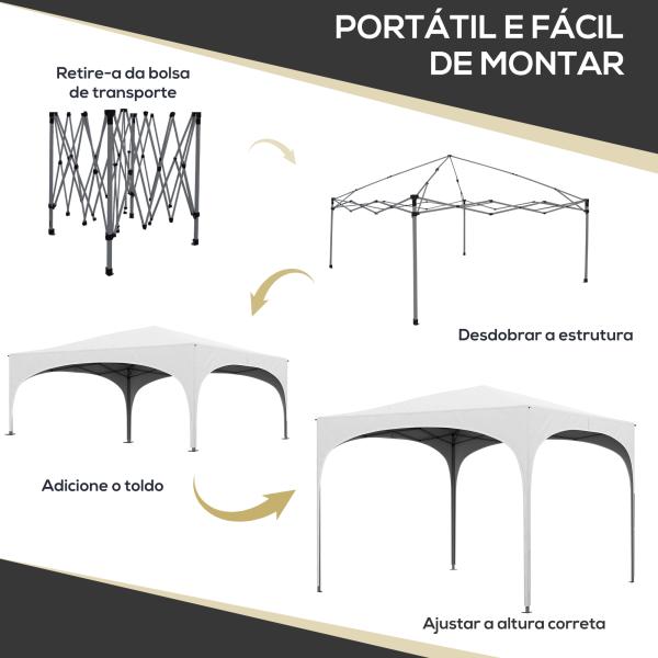 Tenda Dobrável 3x3 m Tenda de Jardim com Altura Ajustável Bolsa de Transporte Tecido Anti - UV e Sacos de Areia Branco