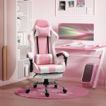 Cadeira de Gaming Reclinável Giratória com Apoio para a Cabeça Apoio para os Pés e Almofada Lombar 64x67x119 - 127 cm Rosa