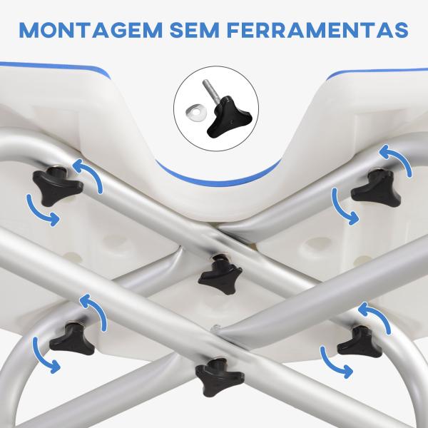 Banco de Duche para Idosos Antiderrapante com Barra de Apoio Altura Regulável e Assento em Forma de U 48,5x33x39 - 51,5 cm Azul