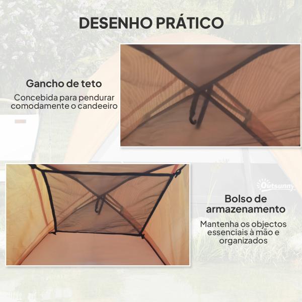 Tenda de Campismo para 2 - 3 Pessoas Dobrável com Bolsa de Transporte 200x200x135 cm Laranja e Cinza