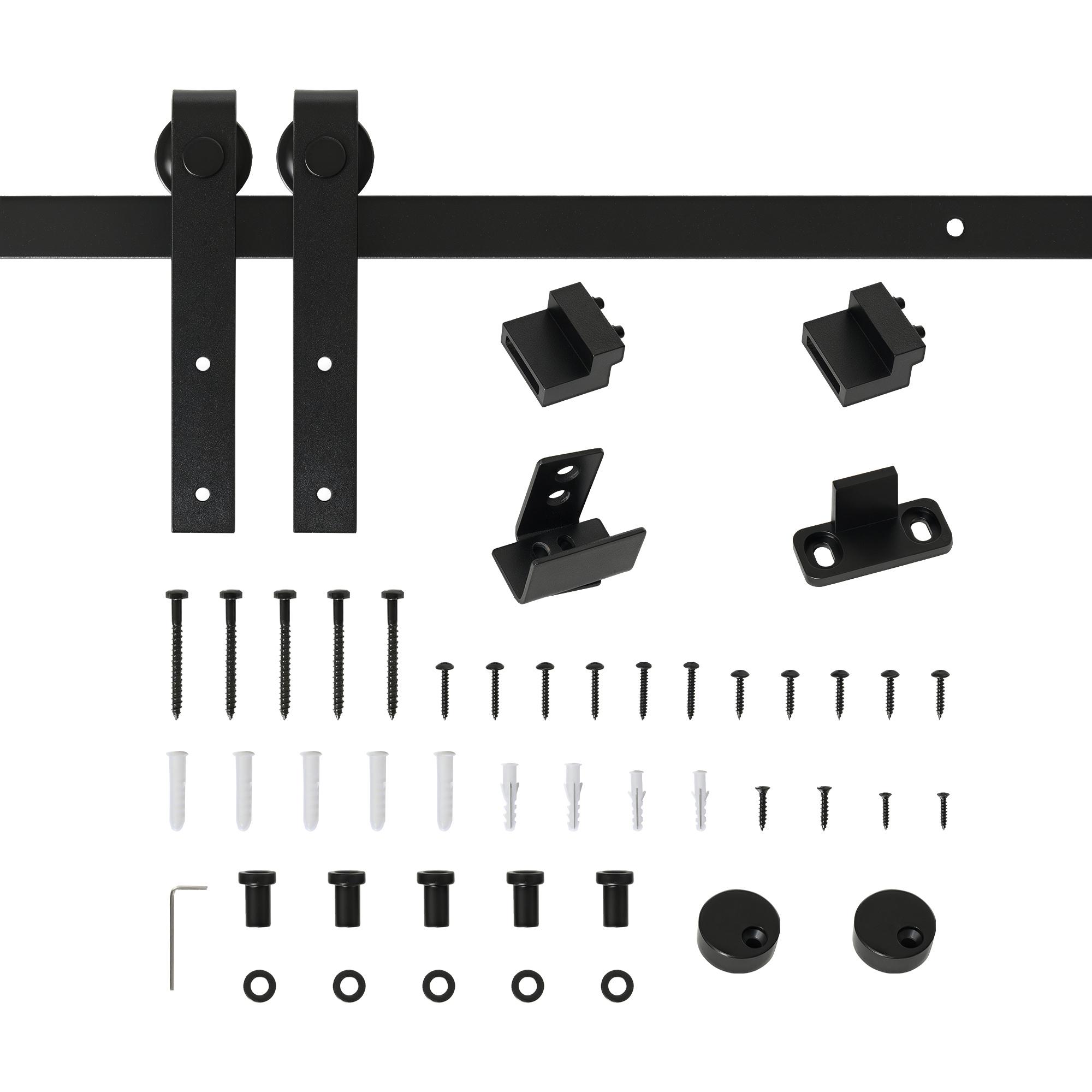 Ferragens para Porta Corredeira 200cm Kit de Acessórios para Porta Corredeira de Madeira com 2 Trilhos de Aço Carga Máxima 20 kg Preto