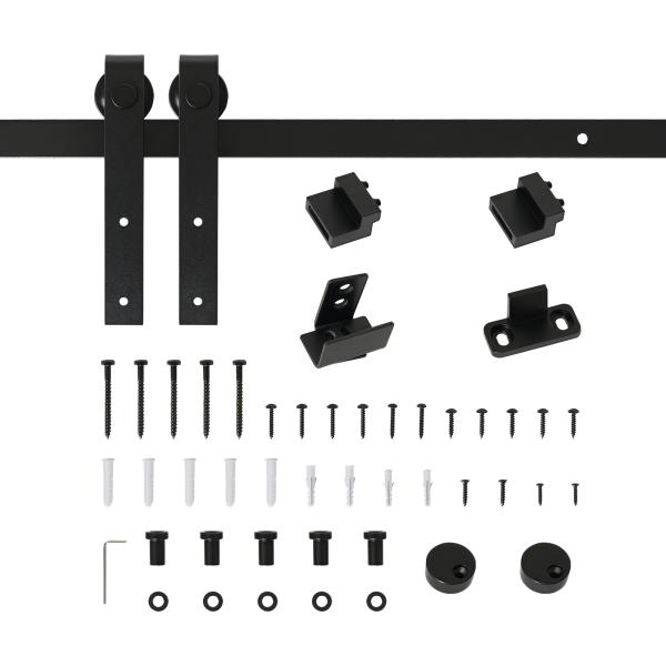 Ferragens para Porta Corredeira 200cm Kit de Acessórios para Porta Corredeira de Madeira com 2 Trilhos de Aço Carga Máxima 20 kg Preto