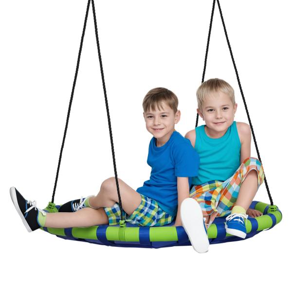 Baloiço Infantil Ninho com Altura Ajustável para Crianças de 3 - 8 Anos Carga 150 kg para Exterior Ø100x120 - 180 cm Azul