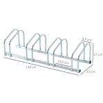 Estacionamento para 4 Bicicletas Suporte de Aço para Estacionar Bicicletas no Chão para Interior e Exterior 110x33x27 cm Prata