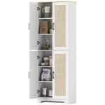 Armário de Cozinha com Prateleiras Ajustáveis Portas em Vime e Sistema Anti - Tombo 60x30x170 com Branco