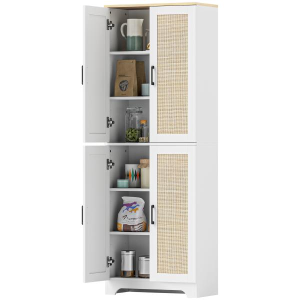 Armário de Cozinha com Prateleiras Ajustáveis Portas em Vime e Sistema Anti - Tombo 60x30x170 com Branco