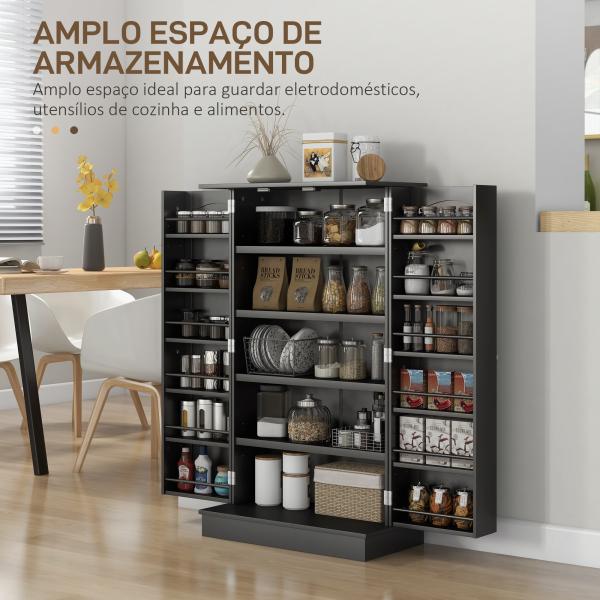 Armário de Cozinha com 2 Portas e 16 Prateleiras Armário de Cozinha Moderno com Prateleiras Ajustáveis 60x30x104 cm Preto