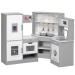 Cozinha de Madeira para Crianças com Sons Forno Lavatório Micro - Ondas Máquina de Gelo e Acessórios 110x80x91 cm Cinza