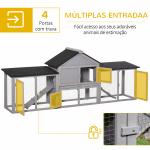 Coelheira de Exterior Grande Gaiola de Madeira para 2 - 4 Coelhos com Teto Asfáltico Recinto de Arame Bandeja Removível e Rampas 210x45,5x84,5cm Cinza e Preto