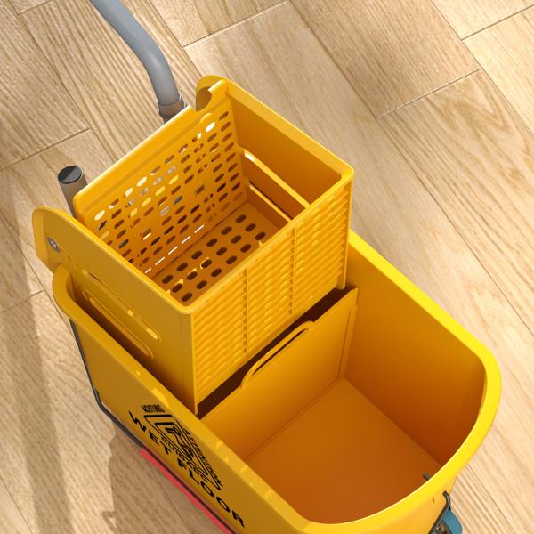 Balde de Limpeza com Esfregona e Rodas Capacidade de 20 L Sistema de Escurridor e Pega de Transporte 45x26,5x70 cm Amarelo