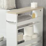 Estante de Armazenamento Casa de Banho de 3 Níveis Estante Estreita com Alça Lateral Estante com Rodas 48x15x80cm Branco