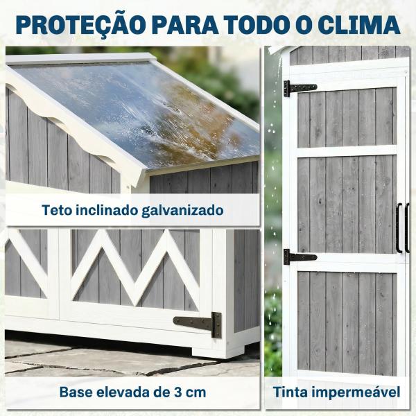 Armário de Jardim de Madeira 105x55x179 cm Abrigo de Exterior com Portas 4 Prateleiras Extraíveis Teto Metal Galvanizado Cinza