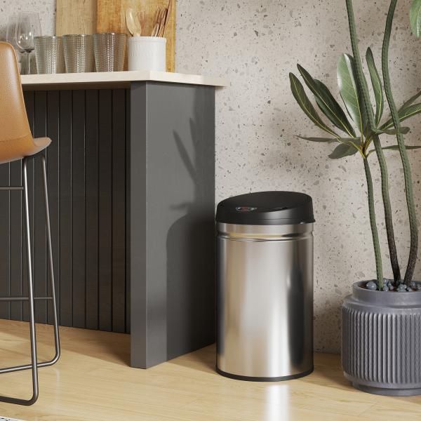 Balde de Lixo de Cozinha Automático 30 L em Aço Inoxidável Sensor Infravermelhos Fecho Automático 32x30,5x51 cm Prata