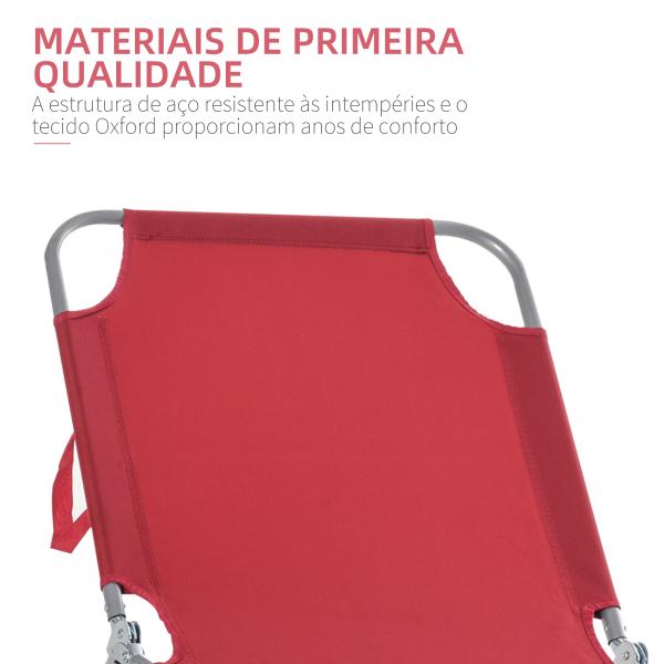 Espreguiçadeira Dobrável Espreguiçadeira de Jardim com Encosto Ajustável em 5 Posições para Terraço 187x55x24 cm Vermelho