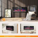 Lareira Elétrica Ultrafina de Parede e Embutir com Chama 3D Brilho/Velocidade Ajustável 12 Cores Pedras 900/1800W 127x9,4x47 cm Preto