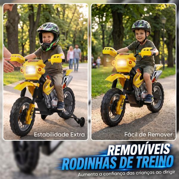 Mota Elétrica para Crianças 6V com Luzes e Música para Idades 3 - 6 Anos Amarelo