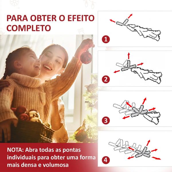 Árvore de Natal Artificial 210 cm com 700 LED Branco Quente, 2154 Pontas e Base Metálica Dobrável - Verde