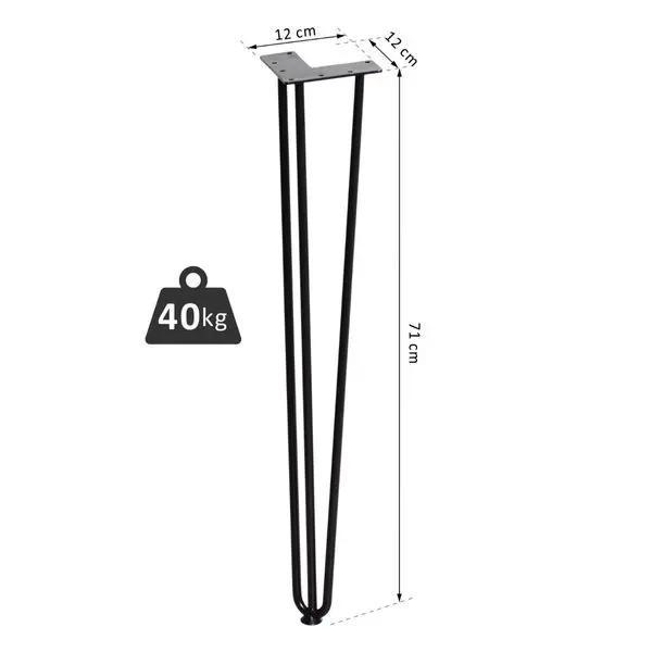 Pernas de mesa tipo pernas de garfo de 4 peças 3 hastes Pés de aço resistentes para móveis com protetores pretos Acessórios incluídos 12x12x71cm