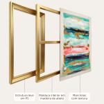 Quadro em Tela Abstrato Pintado à Mão 120x80 cm Quadro para Decoração de Salão Moderno com Moldura de Madeira Multicolor