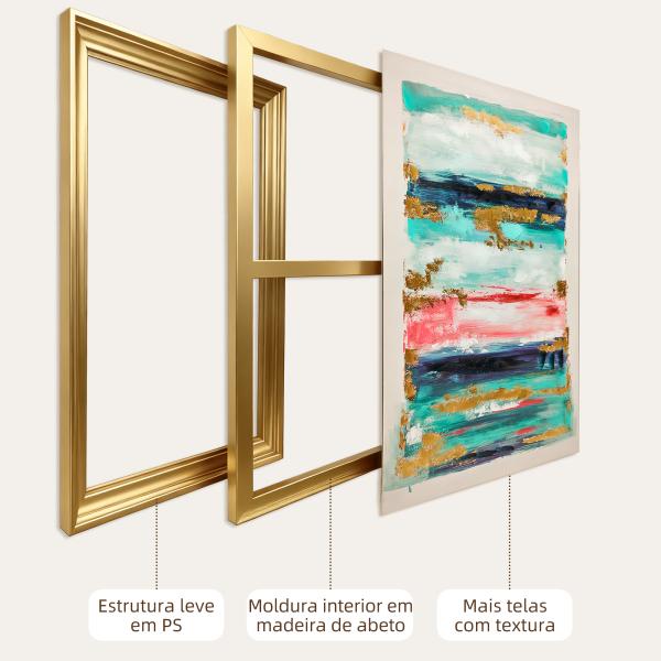 Quadro em Tela Abstrato Pintado à Mão 120x80 cm Quadro para Decoração de Salão Moderno com Moldura de Madeira Multicolor